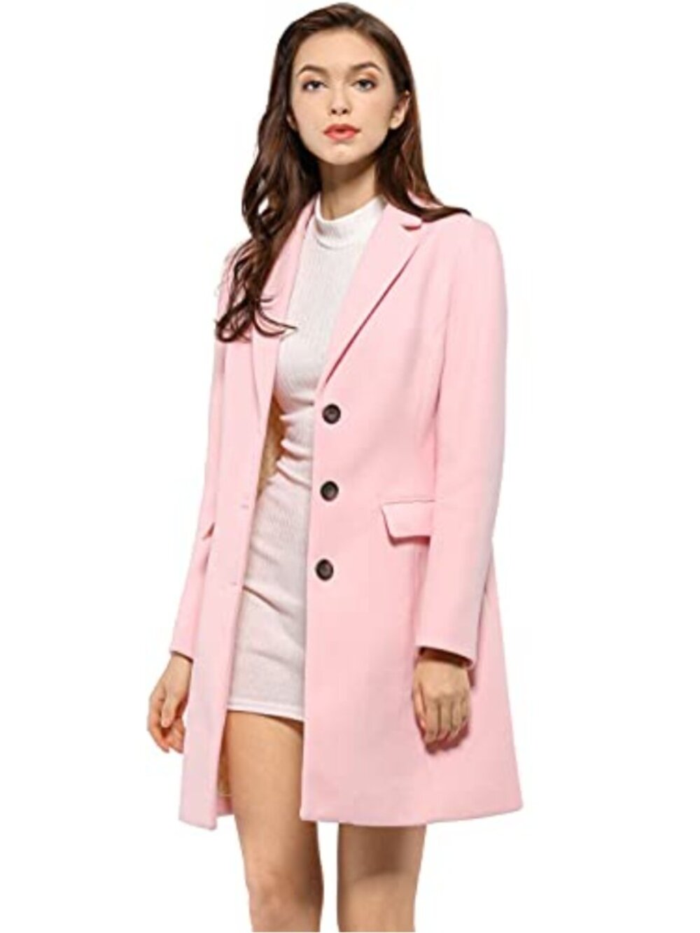 Women's Longline Peacoat Single Breasted Notch Lapel Winter Work Coat